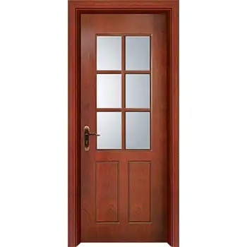Interior bathroom rosewood wood door with half glass lite