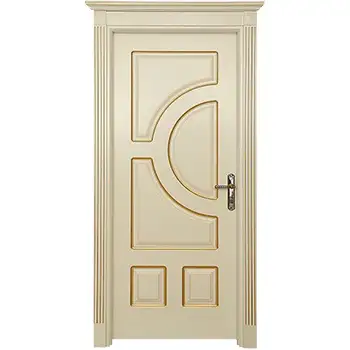 Interior white luxury 6 panel wood door with golden moulding
