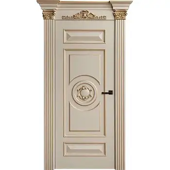 Interior luxury white 3 panel solid wood door with crown moulding
