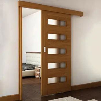 Residential internal room contemporary painted glazed wood surface mounted sliding door