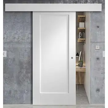 Residential internal contemporary white painted shaker wood surface mounted sliding door