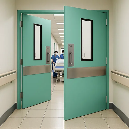 Steel hospital corridor double swing door