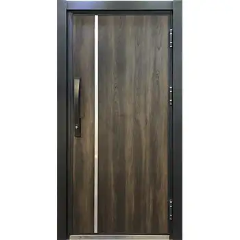 AMD24 home external entrance brown teak veneer painted flush steel-wood armored door