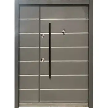 AMD33 Residential external entry grey painted metal inlay steel-wood armored door