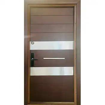 AMD46 house external entry brown painted metal inlay steel-wood armour door