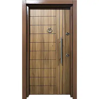 AMD49 house external entry brown walnut veneer painted grooved steel-wood armour door