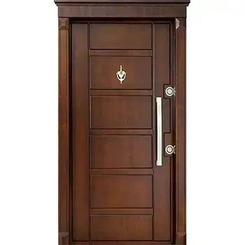 Residential external entry brown Sapele veneer painted grooved steel-wood armour door