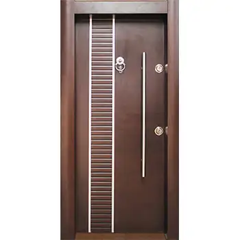 AMD55 Residential external entry brown Sapele veneer painted flush steel-wood armour door