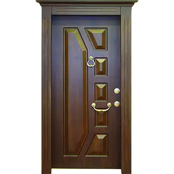 Residential external entry brown walnut veneer painted 6 panel steel-wood armour door