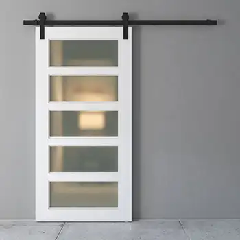 White wood 5 panel frosted glass barn door for bathroom