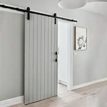 WBD98 house internal Bedroom grey painted flush solid wood barn door