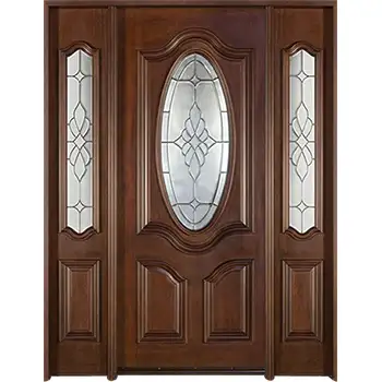 villas exterior entrance classic brown painted oval glazed riased panel solid walnut door