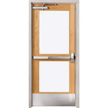 <font color='brown'>Exterior fire rated push bar Commercial wood door with glass</font>