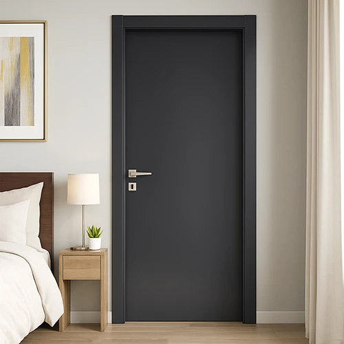 Wood flush matte black interior bedroom door