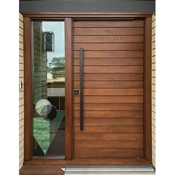 Solid wood external residential pivot entry door with one sidelites