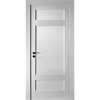 Apartment Interior bedroom white paint three panel shaker style interior door