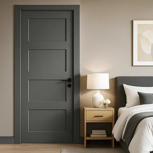 wood four panel black shaker interior door