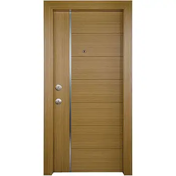 Internal Bedroom oak veneer painted modern wooden door with chrome inla